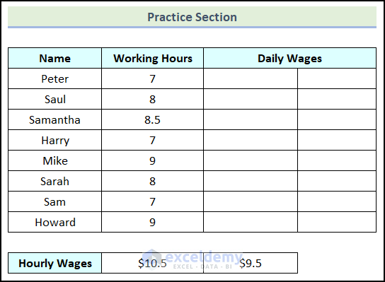 Practice section for anchoring columns in Excel