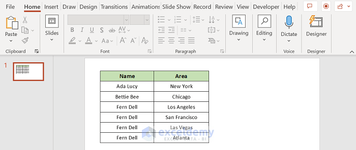 create presentation from excel