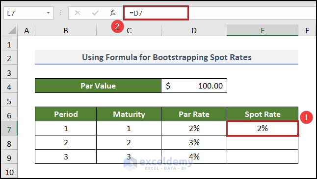 Bootstrapping Spot Rates for Annual Bond using Excel Formula