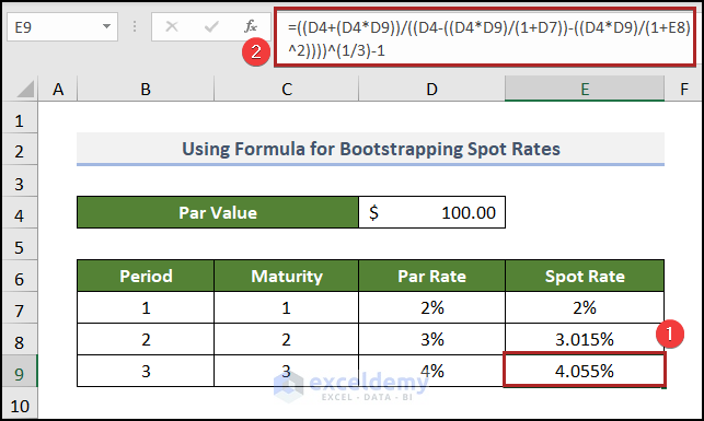 using formula to do bootstrapping spot rates in Excel