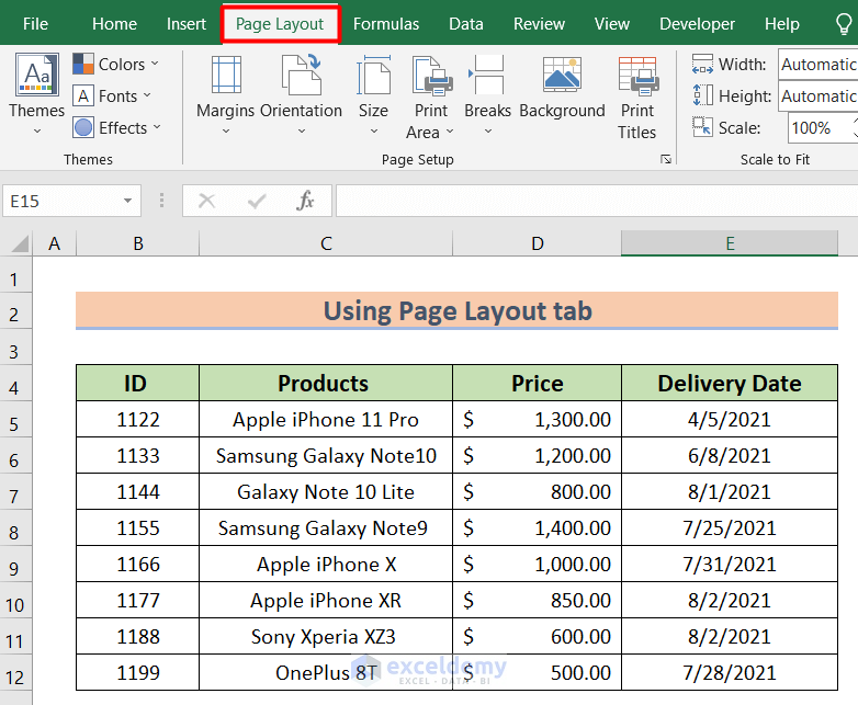 Use la pestaña Diseño de página para cambiar los márgenes de página a ancho en Excel