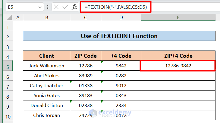 Applying TEXTJOIN Function for Concatenating ZIP Codes