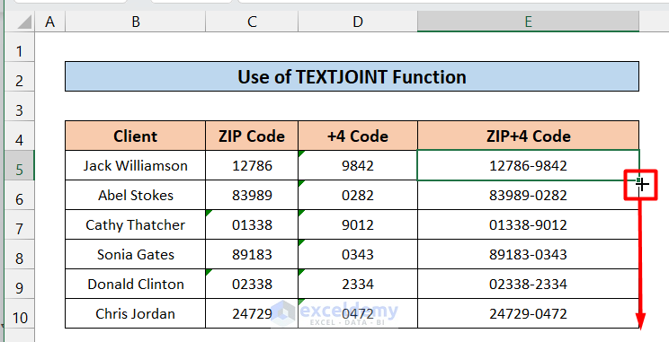 Applying TEXTJOIN Function for Concatenating ZIP Codes