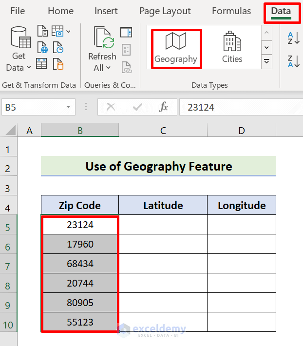 Convert Zip Code to Latitude and Longitude Through Geography Data Type