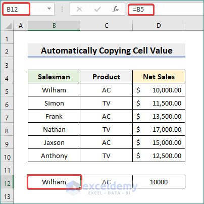 Copy Cell Value to Another Cell in Excel Automatically