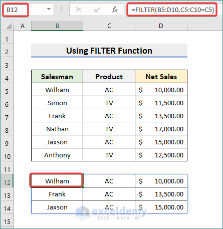 Copy Cell by Using Excel FILTER Function