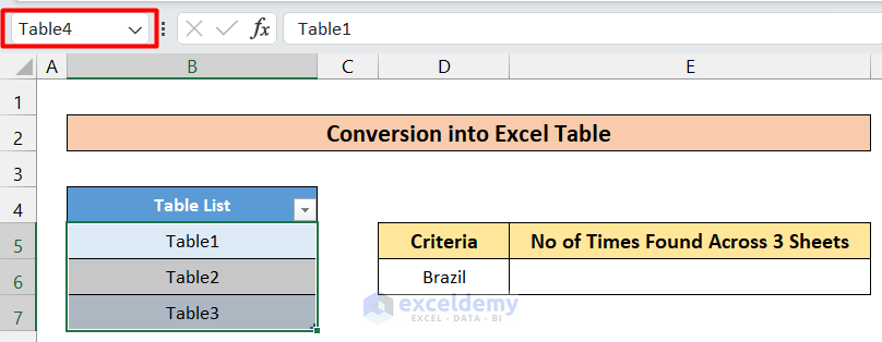 Converting Data into Tables to Apply COUNTIF Function Across Multiple Sheets