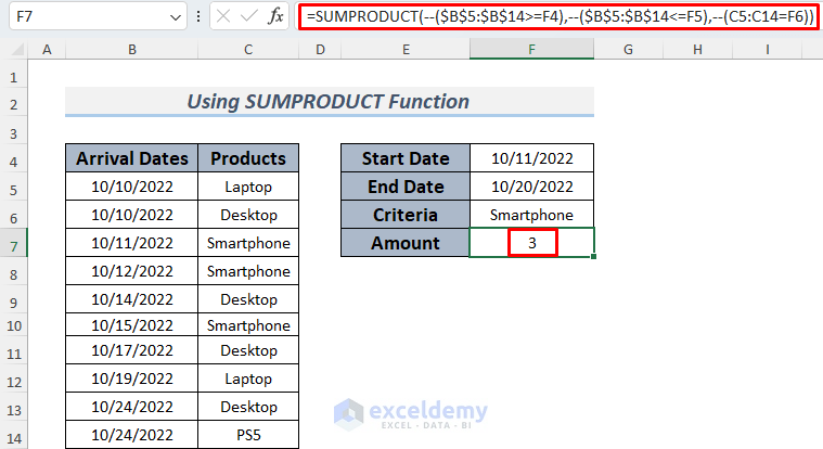 Using SUMPRODUCT Function