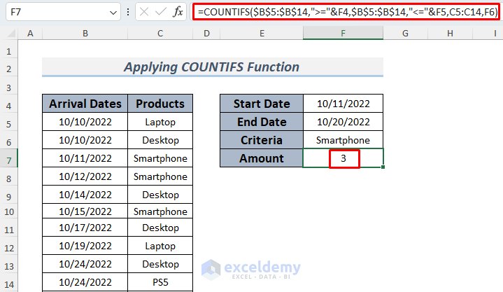 Applying Excel COUNTIFS Function Between Two Dates and Matching Criteria