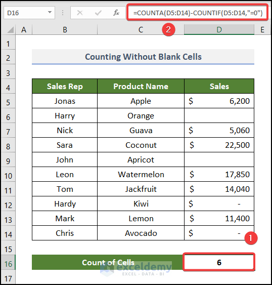 Counting Without Blank Cells