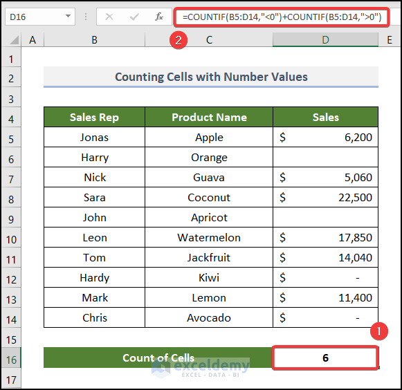 Counting Cells with Number Values