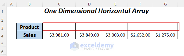 create one dimensional horizontal array formula in excel