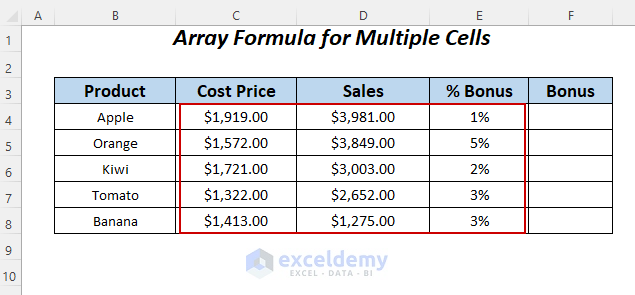 array formula for multiple rows in Excel
