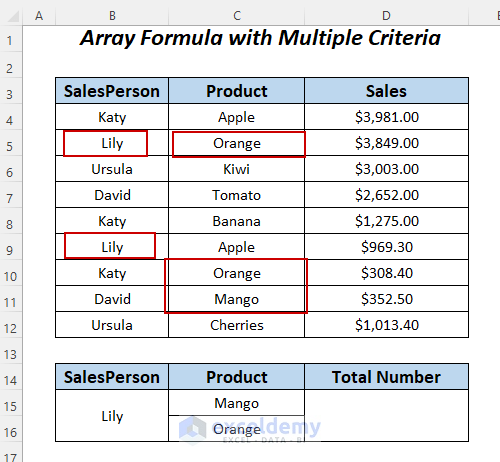 create array formula with multiple criteria