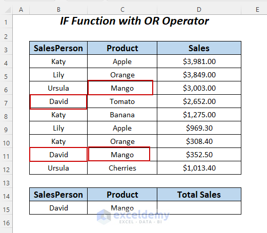 Applying IF function with array formula and OR operator in Excel