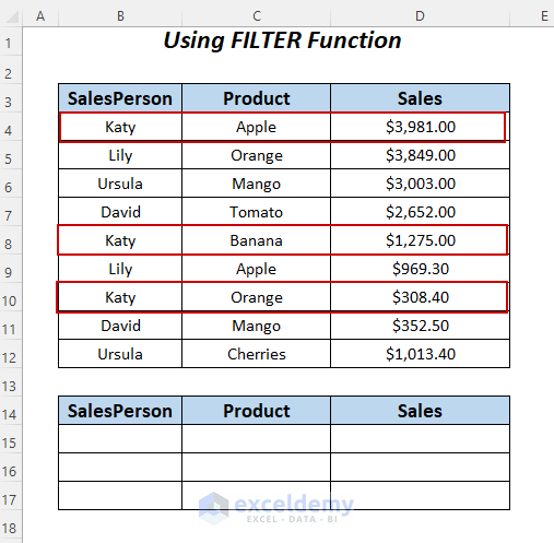 create dynamic array formula with FILTER Function in Excel