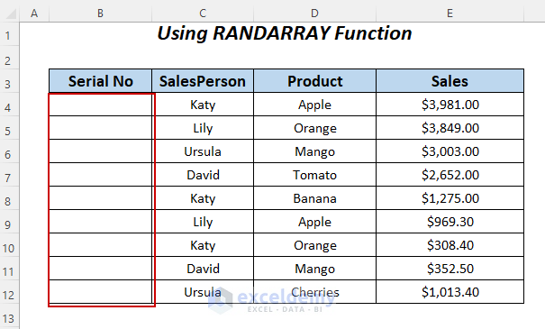 create dynamic array formula with RANDARRAYFunction in Excel