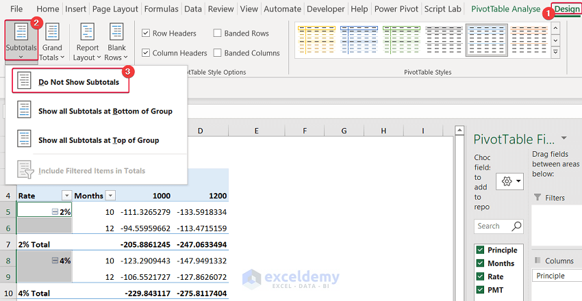 removing subtotals to create a data table with 3 variables