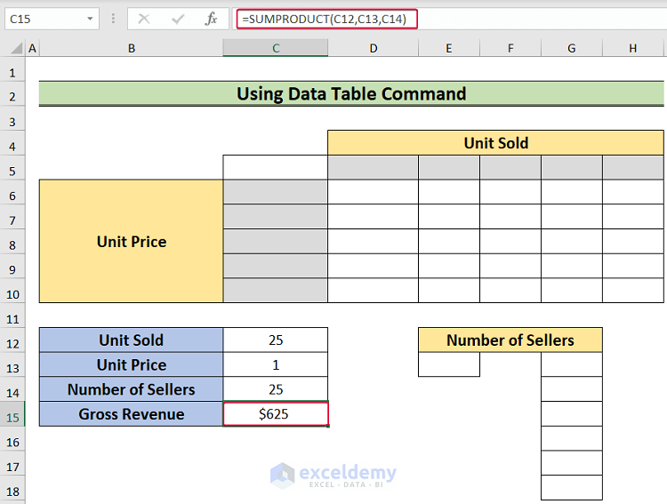inserting sumproduct function to create a data table with 3 variables