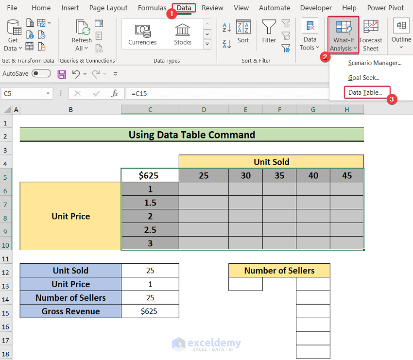 using data table command to create a data table with 3 variables