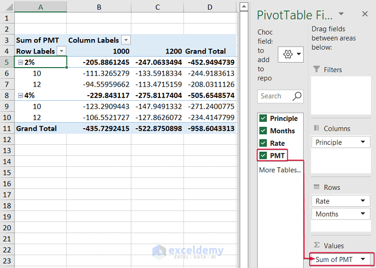 adding field to values area to create a data table with 3 variables