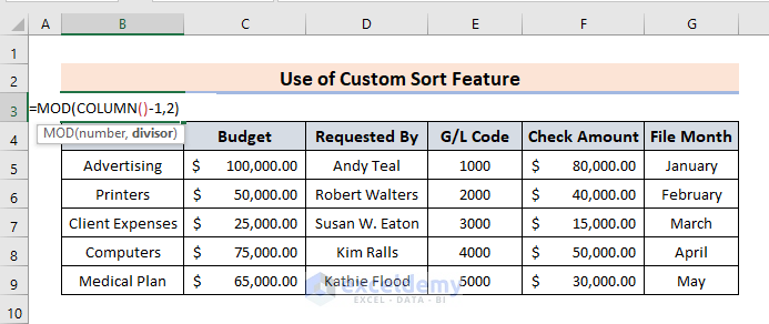 Use Custom Sort Feature to Delete Every Other Column