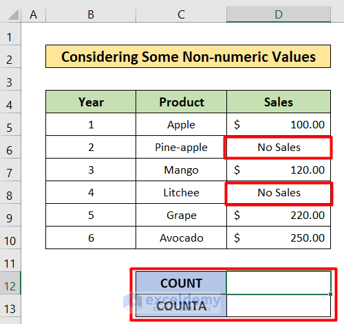 Using Some Non-Numeric values of difference between count and counta function in excel