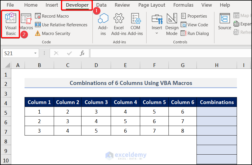 Aplicación de macros de VBA para todas las combinaciones de 6 columnas en Excel
