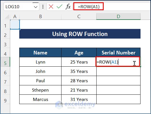 Using ROW Function to Auto Generate Number Sequence in Excel