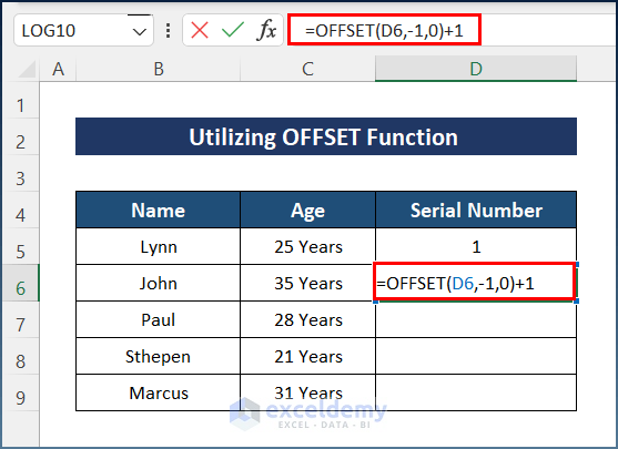Utilizing OFFSET Function to Auto Generate Number Sequence in Excel