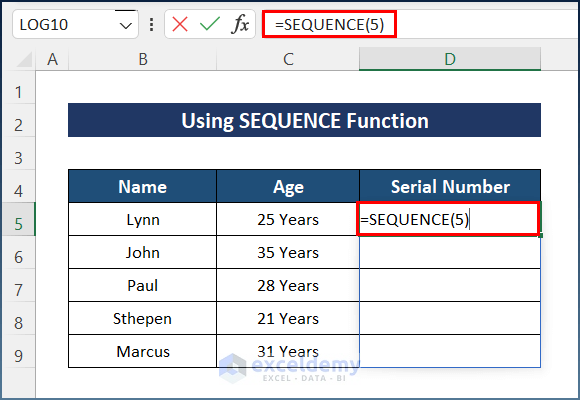 Using SEQUENCE Function to Auto Generate Number Sequence in Excel