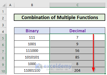 excel binary to decimal