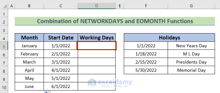 Combinando las funciones NETWORKDAYS y EOMONTH para calcular en Excel los días hábiles en un mes