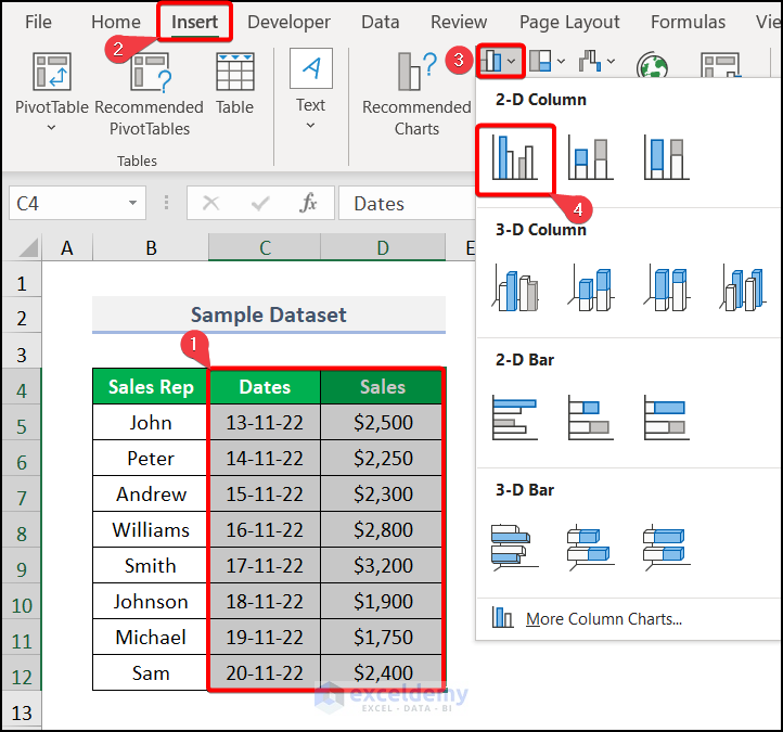 Create a Chart to show data labels in thousands in Excel Chart