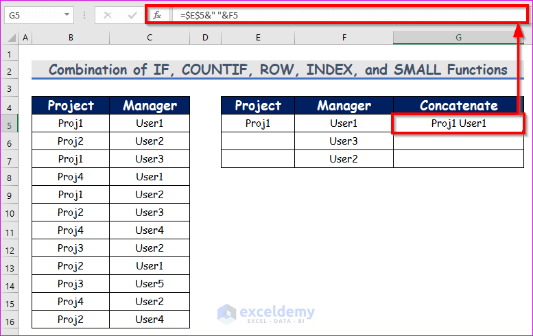 Combination of IF, COUNTIF, ROW, INDEX, and SMALL Functions to Concatenate with VLOOKUP