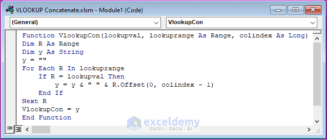 Run Excel VBA Code to Concatenate with VLOOKUP