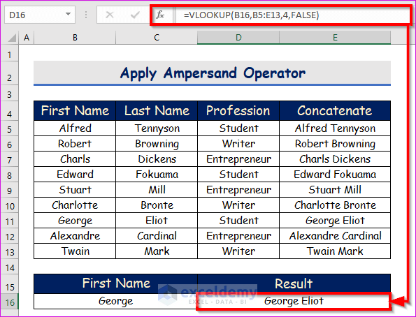 Apply Ampersand Operator to Concatenate with VLOOKUP in Excel