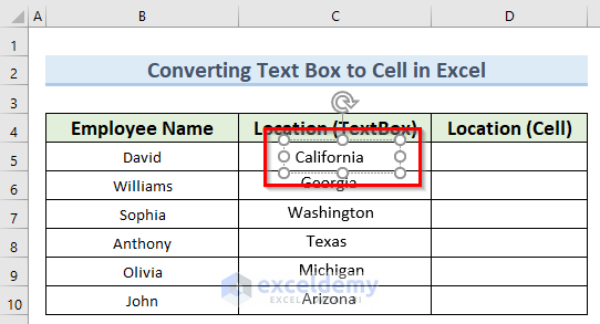 creating base data to convert a text box to a cell in Excel