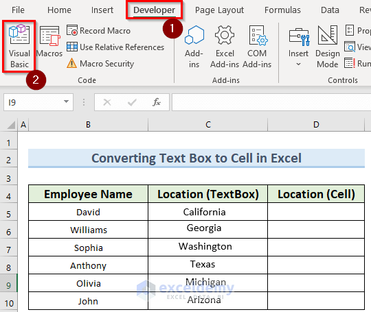 opening vba window to convert a text box to a cell in Excel