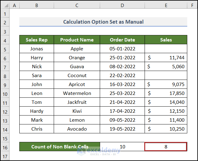 Changing Calculation Option to Fix COUNT Function not working in Excel