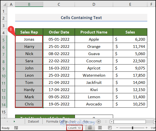 Following the Status Bar to know the Total Count of cells in excel