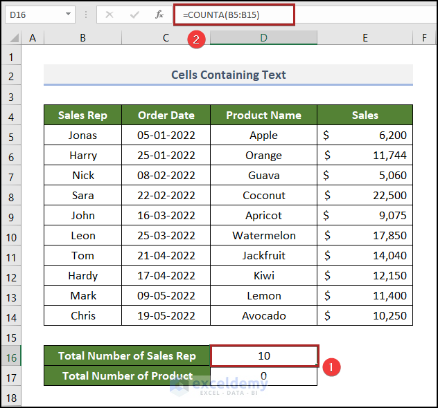 Applying COUNTA Function to Fix COUNT Function not working in Excel