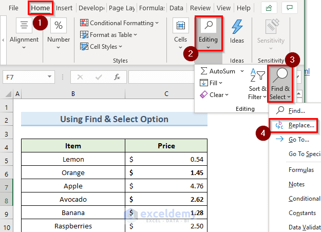 find & select option to count if cells contain bold formatting in excel