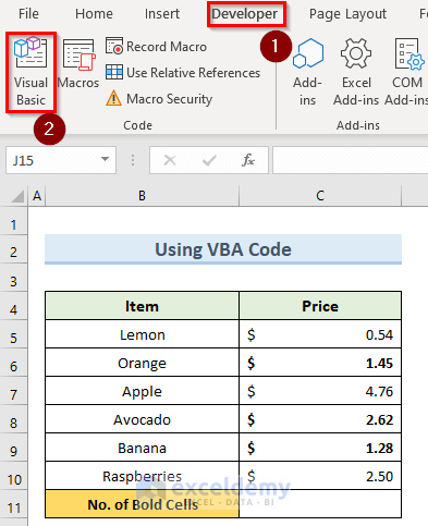 vba code to count if cells contain bold formatting in excel