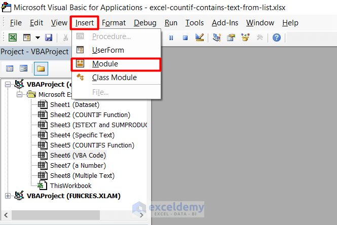 Apply Vba code to excel countif text from list