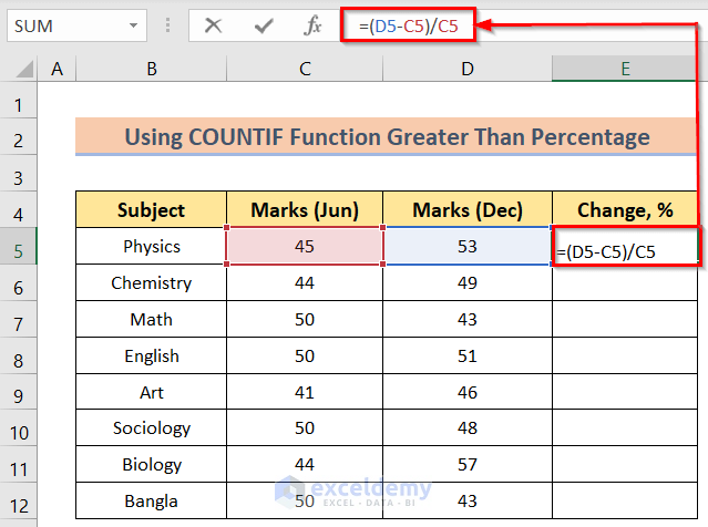 Inserting Formula to determine Change excel countif greater than percentage