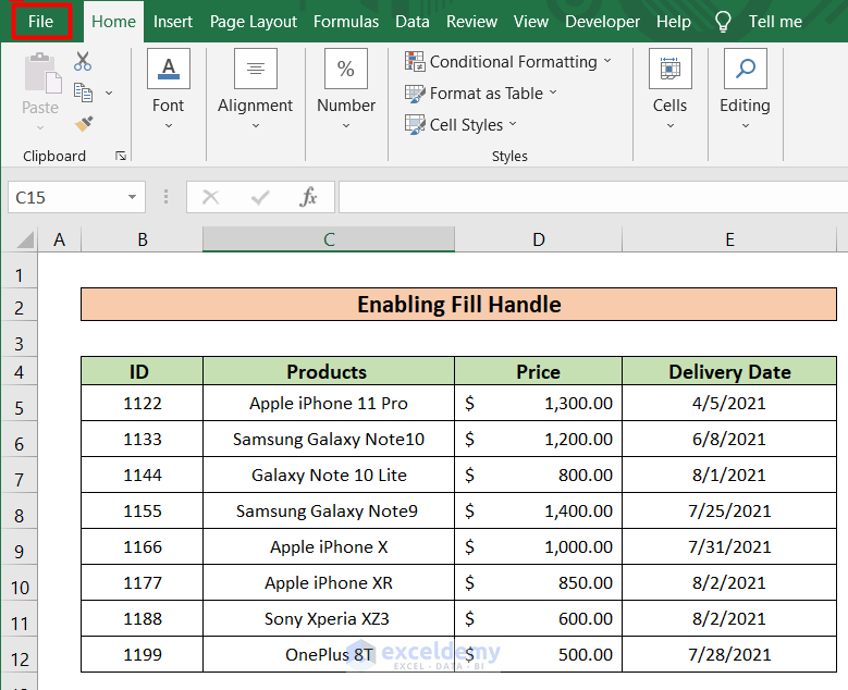 Enable Fill Handle to solve excel cursor not working