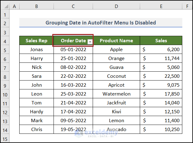 If Group Dates in AutoFilter Menu Is Disabled