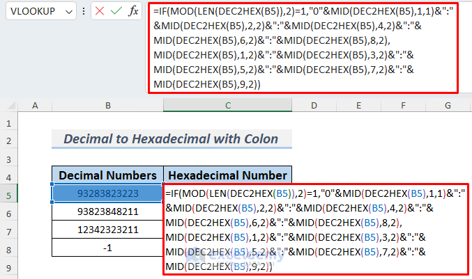 Converting Decimal to Hexadecimal with Colon
