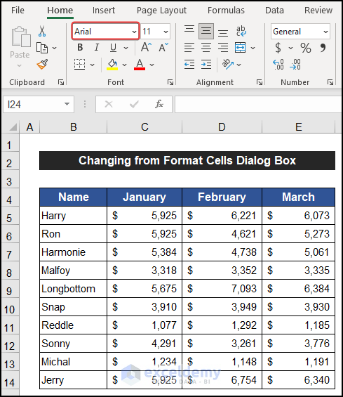 Changing Default Font Style from Format Cells Dialog Box